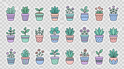 Cute Cartoon Potted Plants and Flowers Sticker Collection