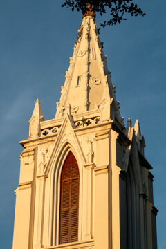 church steeple at sunset