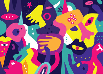 Mental health night dream psychodelic abstract vector illustration