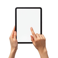 Tablet device held by hands isolated on transparent background