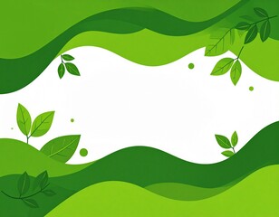 Vibrant Green Abstract Nature Background with Organic Leaf Elements and Wavy Shapes, Perfect for Eco-Friendly Designs and Text Frames