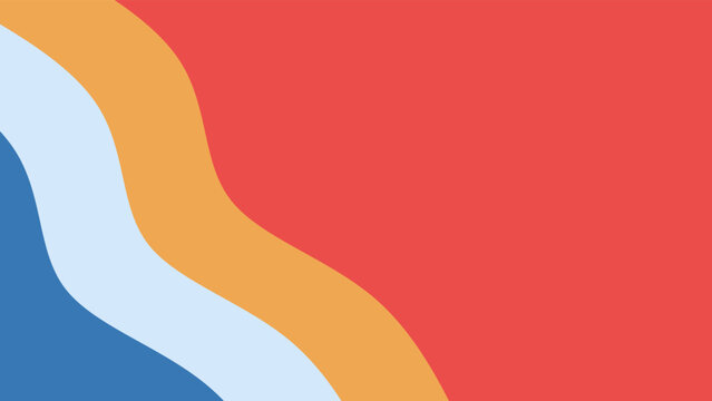 Colorful abstract wavy background with blue, light blue, orange, and red curved lines. Minimalist wavy abstract background.