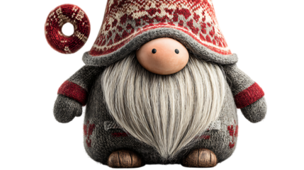 knitted doll in a cap on white background