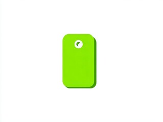 A vibrant, bright green rectangular tag with rounded corners and a hole at the top, casting a subtle shadow against a white background