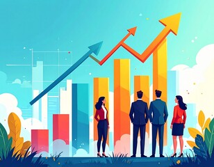 Dynamic Business Team Achieving Strategic Financial Growth and Market Expansion with Upward Trend Analysis, Illustrating Corporate Success and Future Development