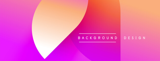 Vibrant pink, orange gradient. Abstract shapes overlap creating dynamic visual effect. Text reads background design. Minimalist aesthetic.