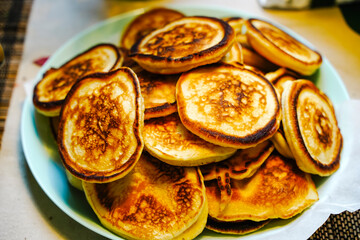  Fluffy Pancakes Oladyi on a Plate