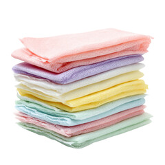 Stack of soft pastel colored gauze cloths on black background fabric textile, Cut Out, Isolated On White Background, Png Transparent