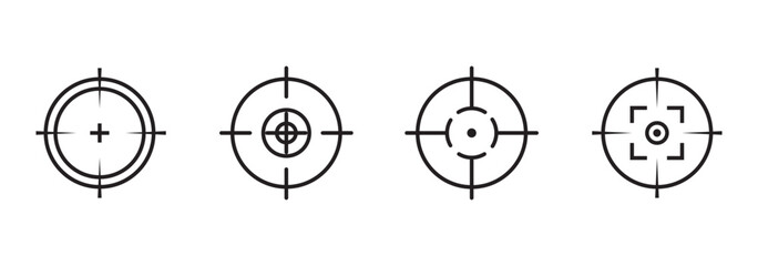 Target aim set. Crosshair target weapon sniper army sight for gun or rifle. Focus on aim set. Sniper target navigation for shooting, shooting game and accuracy. Target icon. Eps 10. © Agastya 897