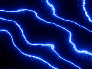 Abstract electric blue energy lines flowing in dark waves on a black background.