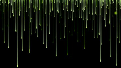Abstract digital rain background with glowing lines falling on black.