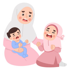 Illustration of Mother and Crying Children