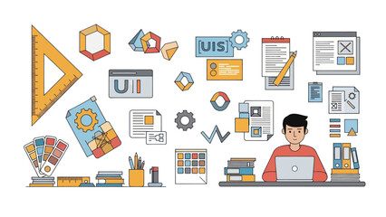 Fototapeta premium Graphic design and web development tools and concepts illustration.