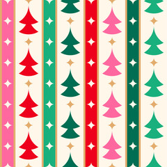 Geometric pine tree with star seamless striped pattern design for Christmas and new year background.