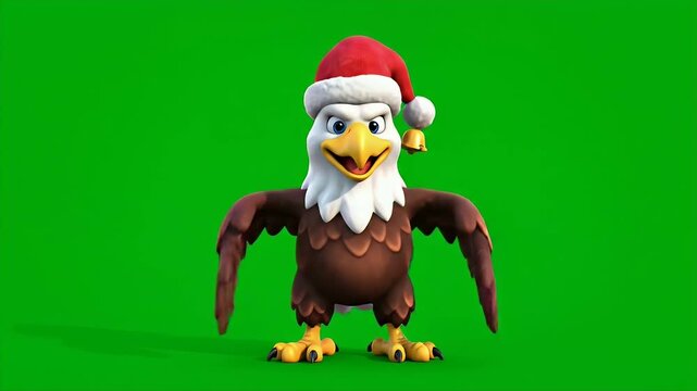 Cartoon Eagle with Santa Hat - A cartoon bald eagle wearing a Santa hat is positioned in the center of the frame.