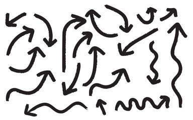 A chaotic arrangement of hand drawn arrows pointing in various directions