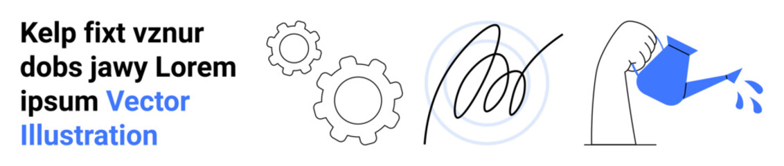 Innovation, creativity, productivity, technology, brainstorming, business solutions. Abstract gears, hand holding a blue watering can dynamic scribbles. Innovation and creativity concept © robu_s