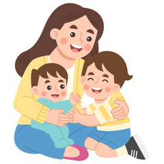 Illustration of Mother with Two Children