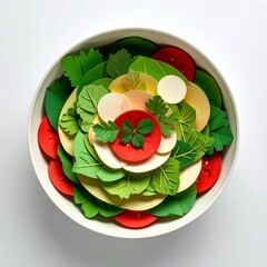 Overhead View of White Bowl Filled with Layered Paper Cut Salad Art