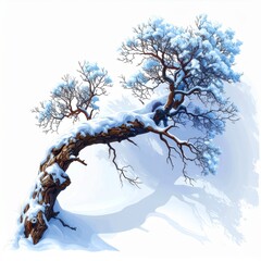 Snow Covered Branch with Winter Landscape Isolated on White Background