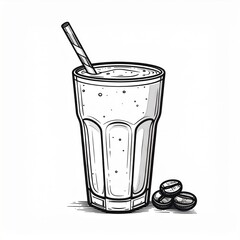 Glass of Coffee with Straw and Coffee Beans Isolated on White