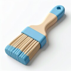 Paint Brush with Blue Handle and Bristle Tips on a White Background