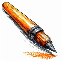 Detailed Orange Marker Illustration with Hatching on White Background