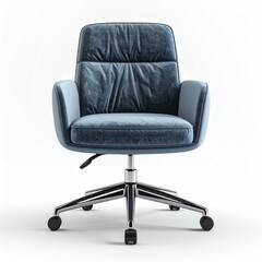 Blue Velvet Upholstered Office Chair with Chrome Base on White Background