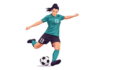 Dynamic Stylized Vector Illustration of a Female Soccer Player Kicking Ball © Alfa