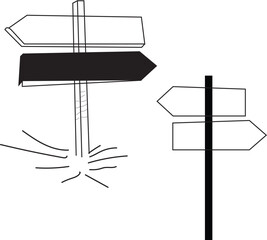 Obraz premium Wooden signpost with blank arrows Artistic drawing of old empty or blank wooden two directions road arrow sign. Ready for your text. 