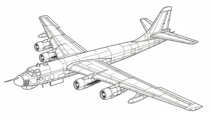Fototapeta premium Isometric Dotted Illustration of a Large Propeller Aircraft Isolated on White Background with a Side View Depiction