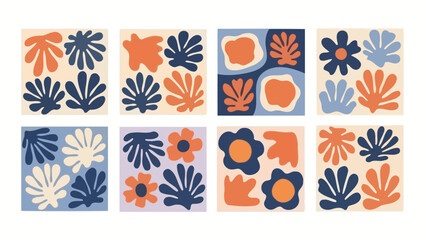 Abstract Matisse Cutout Style Botanical Shapes and Flowers in Vibrant Colors