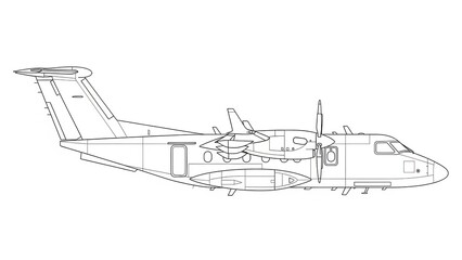 Obraz premium Outlined Detailed Airplane Illustration on White Background
