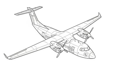 Outlined Illustration of Propeller Plane Against White Background