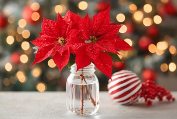 Poinsettia flowers displaying vibrant red color for christmas