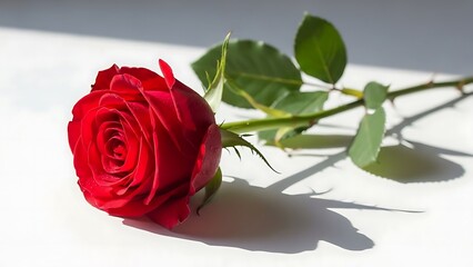 Single red rose in sunlight