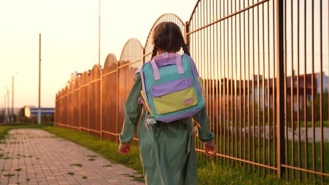 lessons over, children running, happy face child, child schoolboy backpack running through school yard, laughter, recess, first grader, kid, student, smile face, happy girl runs, smile teeth, happy