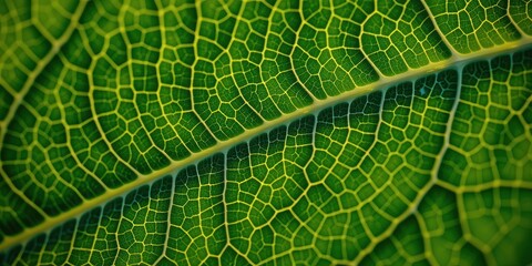 Close-up of a green leaf showcasing intricate vein patterns and textures.