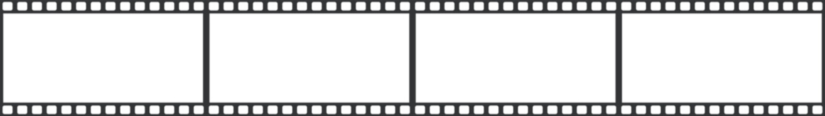 シンプルな映画のフィルムのフレームが4個連なった横長イラスト素材（アスペクト比16:9）