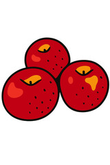Three red apples cartoon illustration on white background