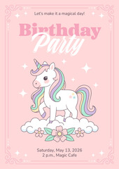 Pink birthday party invitation for children.