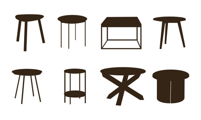 Hand drawn illustration isolate on white background for logo and web design .Collection of table silhouette templates. Editable vector illustration in EPS.10