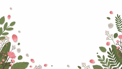 Fototapeta premium Floral Border Elegance: A delicate composition featuring an array of botanical elements, creating a sense of natural beauty and elegance.