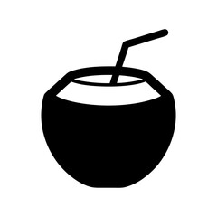 Fototapeta premium Simple silhouette icon representing a fresh tropical coconut drink with a straw