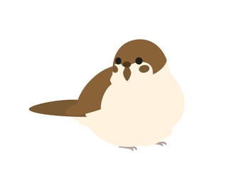 横向きの丸くふくらんだスズメのかわいいイラスト