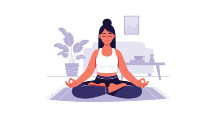 People practicing yoga and meditation indoors in calm modern flat vector illustration, mindfulness and balance concept, ideal for wellness, mental health, and relaxation themes