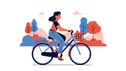 People cycling outdoors in modern flat vector illustration, eco-friendly leisure and active lifestyle, ideal for sport, recreation, and sustainability content