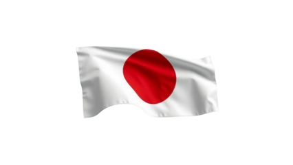Japan flag waving in the wind, a bright red circle on a white background, symbolizing the sun, isolated on a transparent background for design