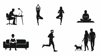 Diverse Silhouettes of People Engaged in Various Daily Activities.