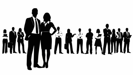 Silhouette of a business team standing together in a line.